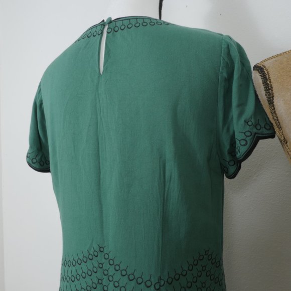 Boden Green Black Embroidery Design Short Sleeve Size 8 Boho Dress - Picture 3 of 12